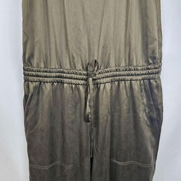 Theory Silk Olive Jumpsuit Sz S Sleeveless Jogger Ankle Drawstring Quiet Luxury - Picture 4 of 8